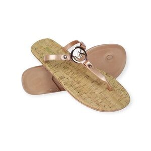 new Michael Kors 𖦹 MK Charm Jelly Cork Thong Sandals 𖦹 Sable Metallic Gold 𖦹 11